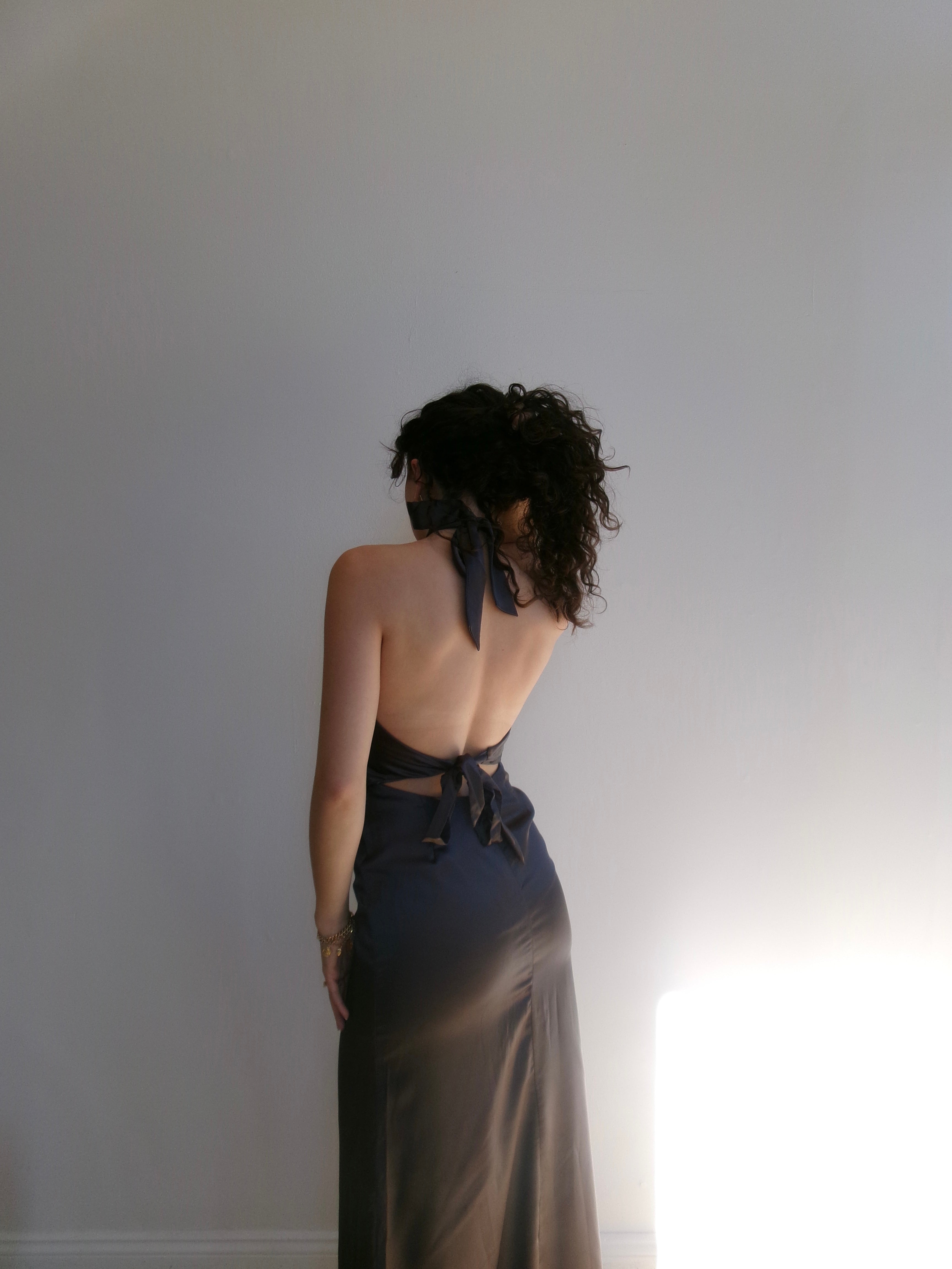 Nicky Backless Satin Dress in Black