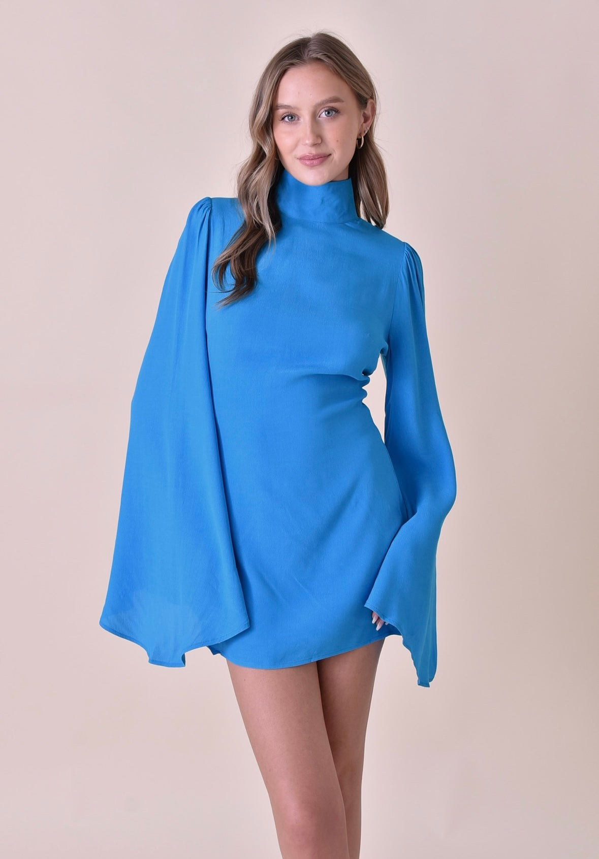 High neck bell sleeve dress sale