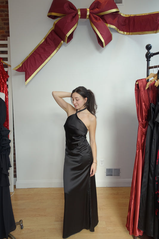 Nicky Backless Satin Dress in Black