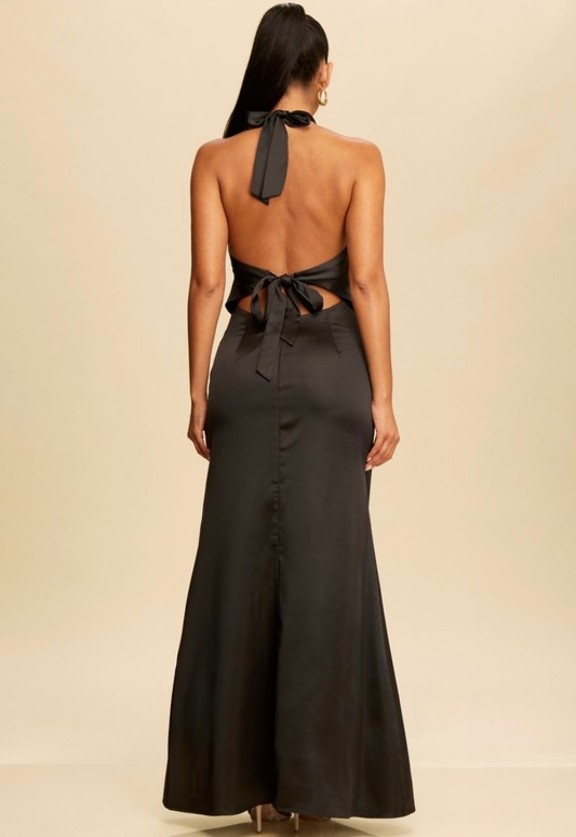 Nicky Backless Satin Dress in Black