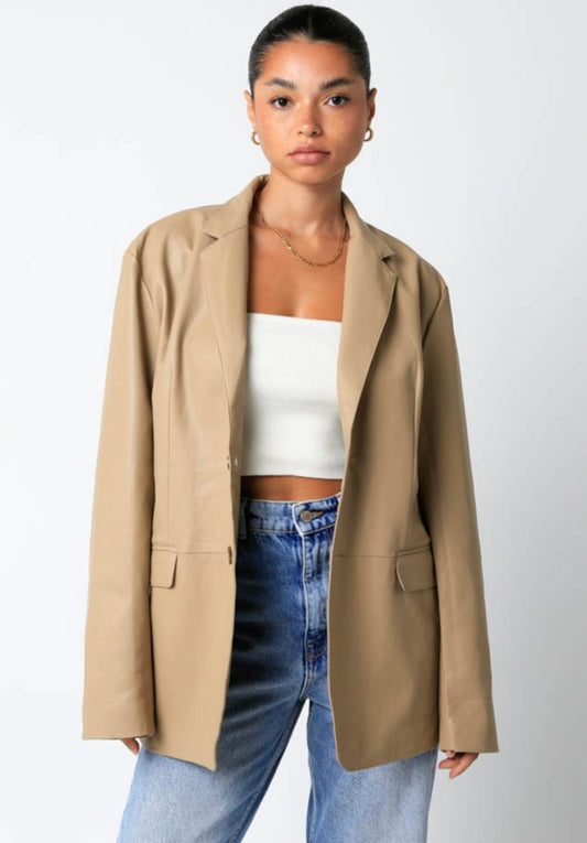 Nude Faux Leather Blazer