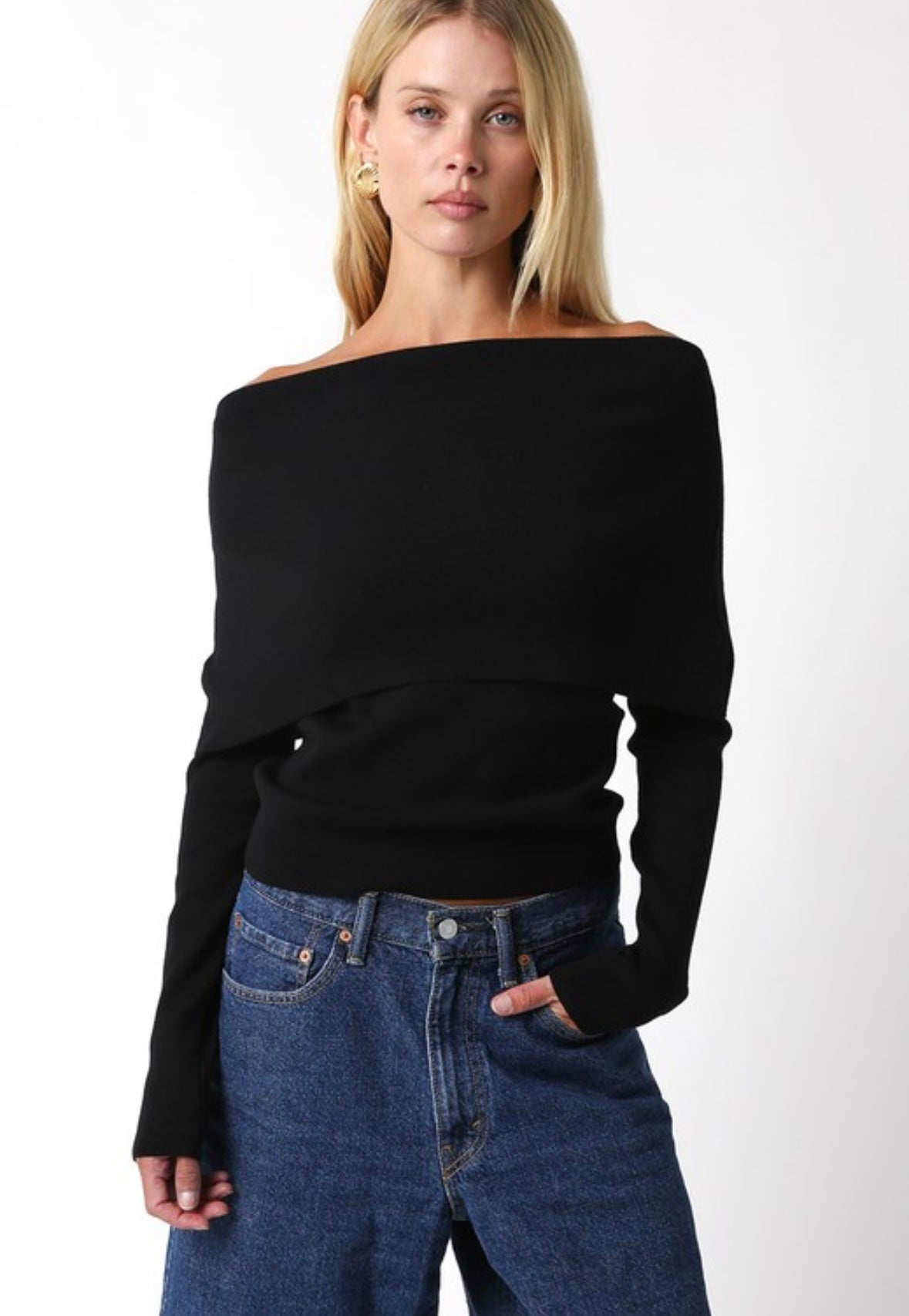 Alta off the shoulder sweater in Black