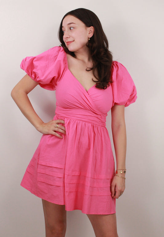 Pink Puffy Sleeve Dress