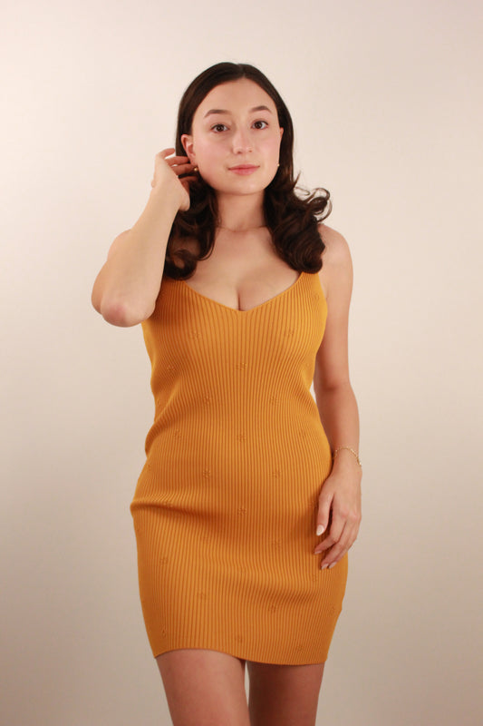 Sleeveless Orange Knit Mini Dress