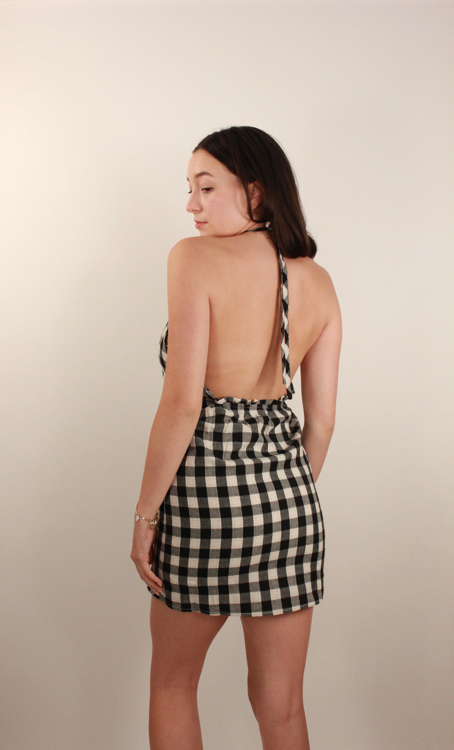 Gingham Mini Low Back Dress