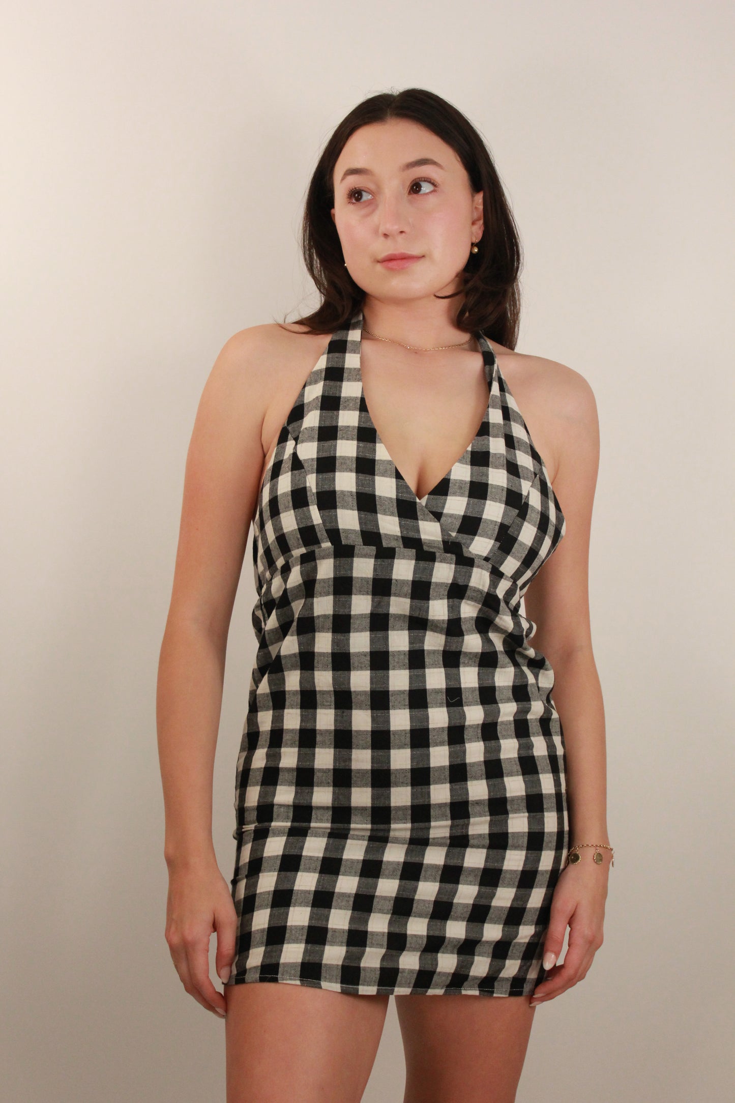 Gingham Mini Low Back Dress