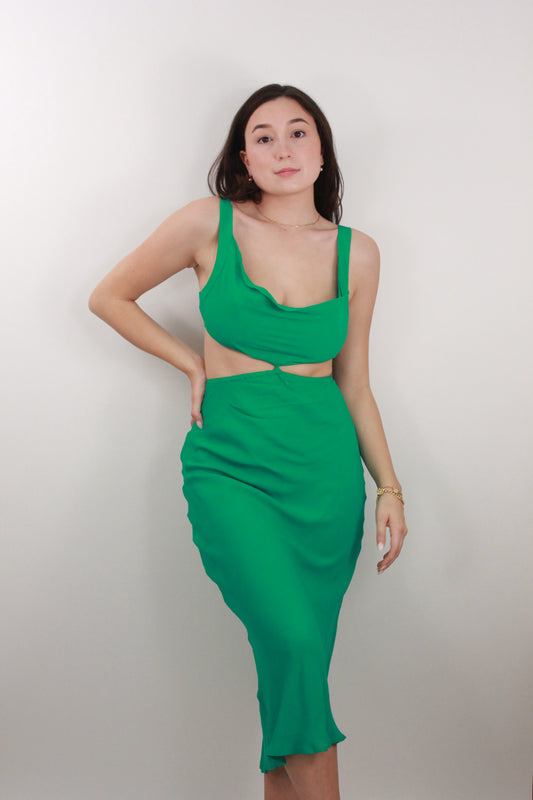 Green Midi Cutout Dress with Tie Back